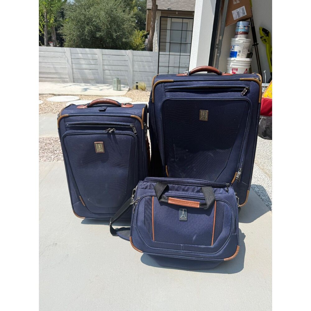 Travelpro Patriot Blue Navy 3 Piece Crew Classic Medium Checked, Carryon, Tote